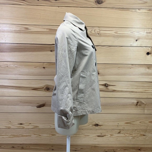 Everlane Swing Trench Coat XS Khaki Beige Jacket Short Body Cotton Preppy B9 - Picture 3 of 10